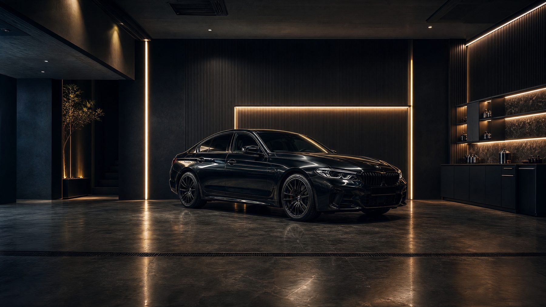 Graphite sedan inside a premium automotive detailing studio in DLF Gurugram